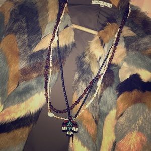 Retro Shell n Navajo pull tie necklace set 3pc